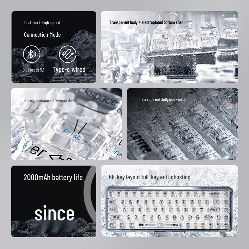 Lofree Transparent 1% Dual-Mode Wireless Mechanical Keyboard