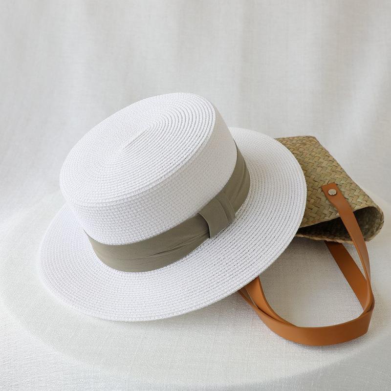 French flat-top sun-protection hat for women, summer beach vacation sunshade hat, internet celebrity woven wide-brim fresh top hat