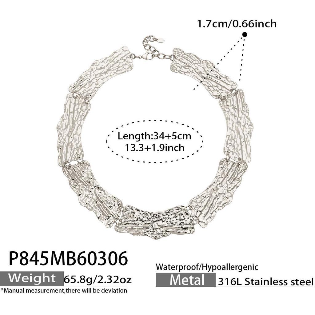 Vintage-Style Wide Textured Handmade Necklace: 18K Gold & Stainless Steel Women's Jewelry