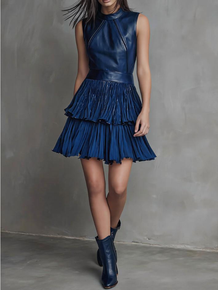 Leather Sleeveless Layered Dress - Spring/Summer Fashion Trend, European American Style