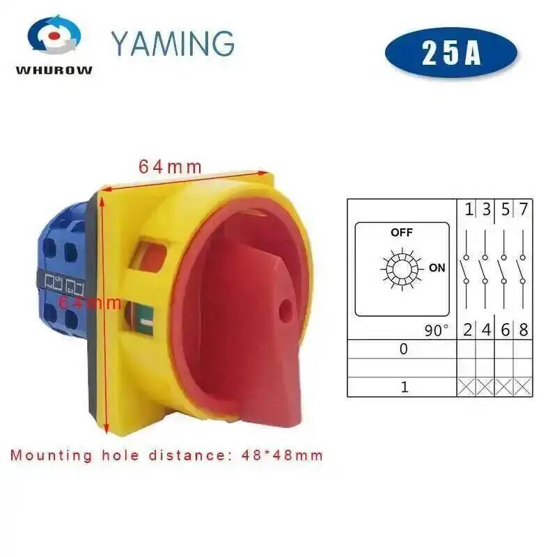 20A And 25A OFF-ON 4 Poles Disconnect Isolator Switches LW26GS CA10 48x48mm 64x64mm Padlock Rotary Cam Switch