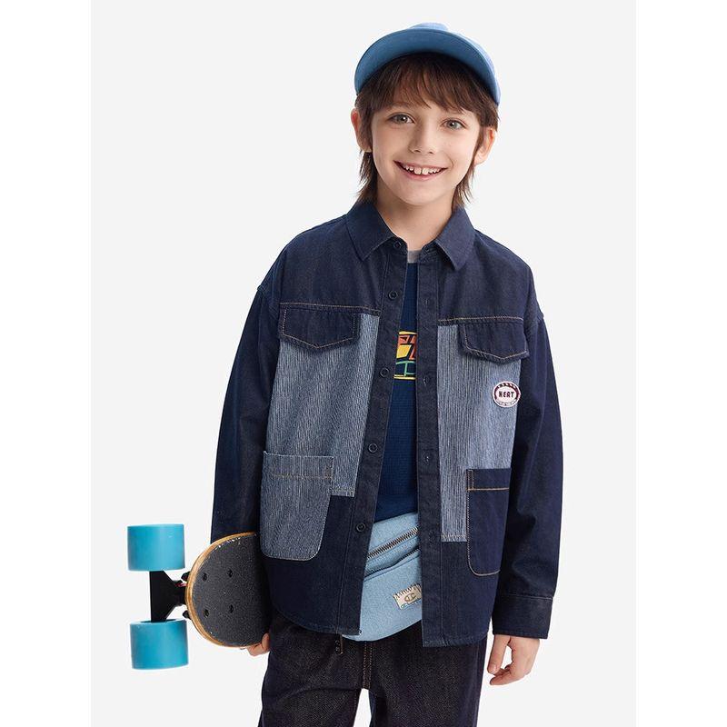 Mqd Children's Clothing Boys' Denim Shirt Jacket Spring and Autumn Style Baby Kidsren's Denim Color-Blocking Shirt Jacket