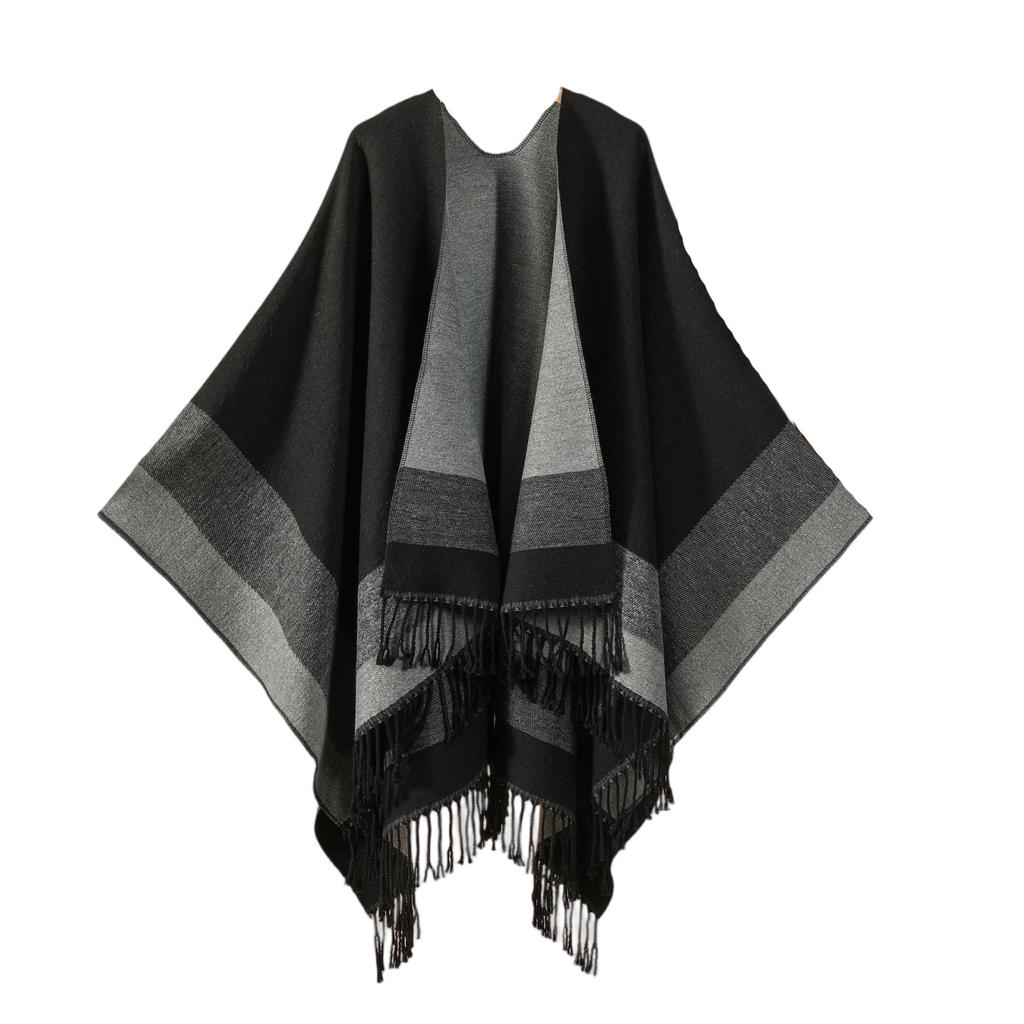 Ladies' Fashionable Single-color Fringed Slit Shawl, Double-sided Three-dimensional Wavy Warm Imitation Cashmere Scarf, Cloak Cardigan