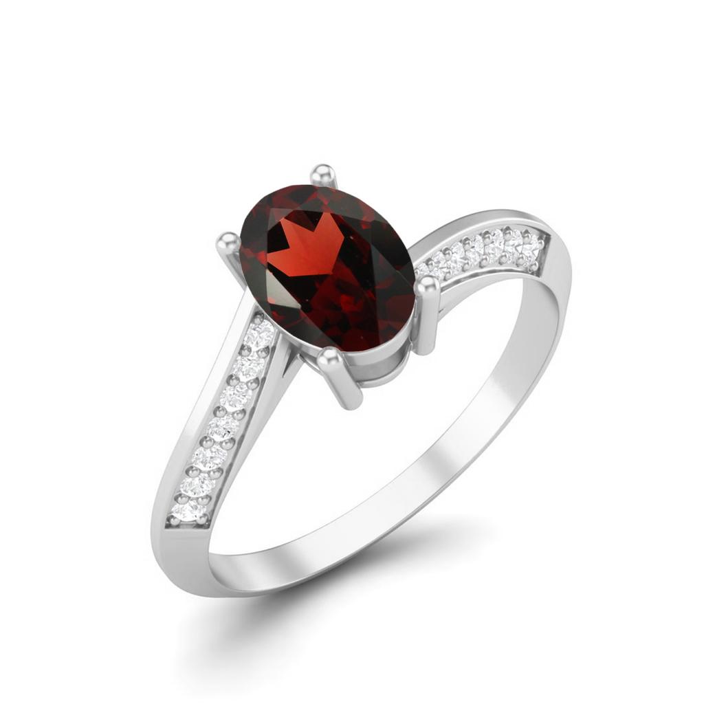 925 Sterling Silver Oval 1.28 CT  Garnet Gemstone Ring