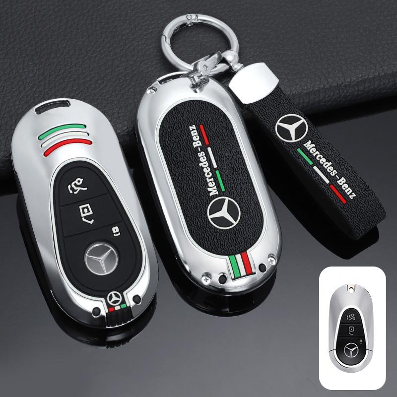 FA9Car Key Case Cover Silicone Protective Shell For Mercedes Benz C S Class W206 W223 EQE EQS GLC C260 S450 Alloy Keychain Pendant