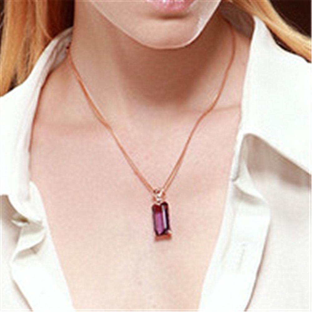 Elegant Luxury Rectangular Amethyst Gemstone Pendant with Zircon Accents for Women