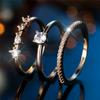 Female White Zircon Stone Engagement Ring Set Vintage Gold Color Bridal Wedding Bands Party Jewelry For Women