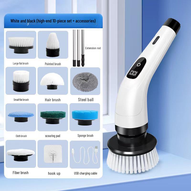 9-in-1 Electric Bathroom Cleaning Brush with Dual-Length Handles