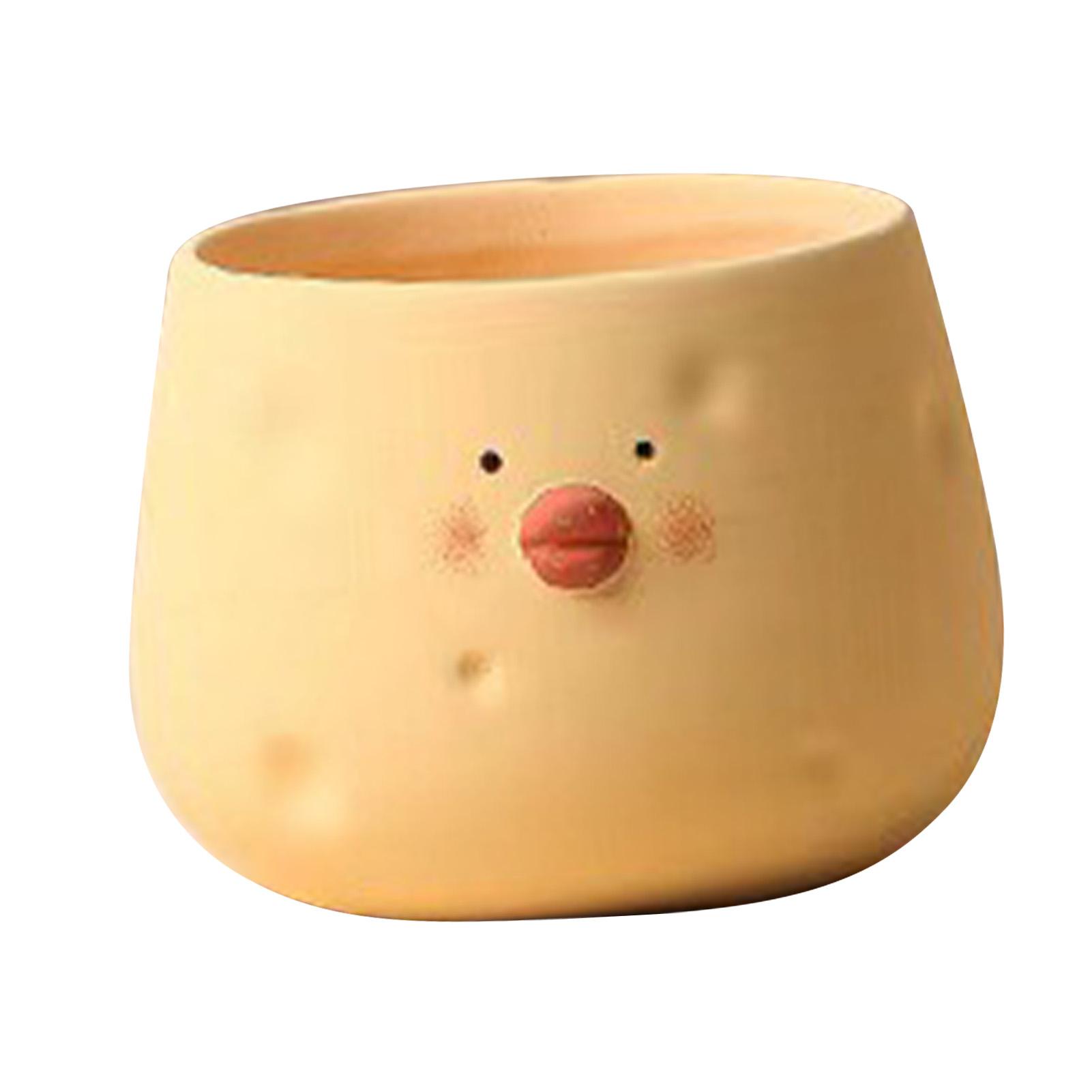 

Cute Flower Pot Ceramic Cartoon Chick Planter Succulent Pot for Indoor Outdoor Home Garden Decoration Yellow Bowl Shape
