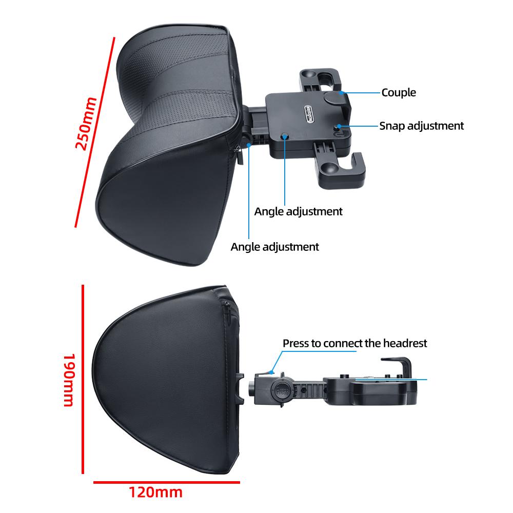 Leder-Auto-Kopfstützen-Nackenkissen, verstellbarer Winkel, Autositz-Kopfstützenkissen mit Haken zur Linderung von Kopfschmerzen, Autokrankheit