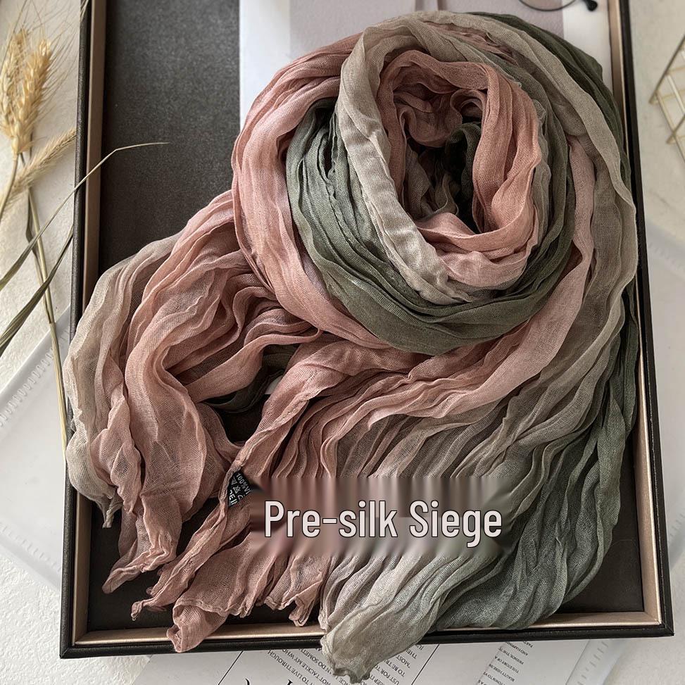 Sciarpa da Donna Blu Sfumato Effetto Cotone e Lino – Retro, Versatile, Lunga Stola Pieghettata per Autunno/Inverno.