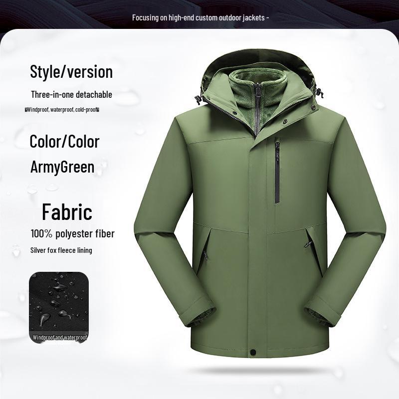Men's Custom Three-in-One Mountain Climbing Suit for Autumn/Winter with Velvet and Logo Print