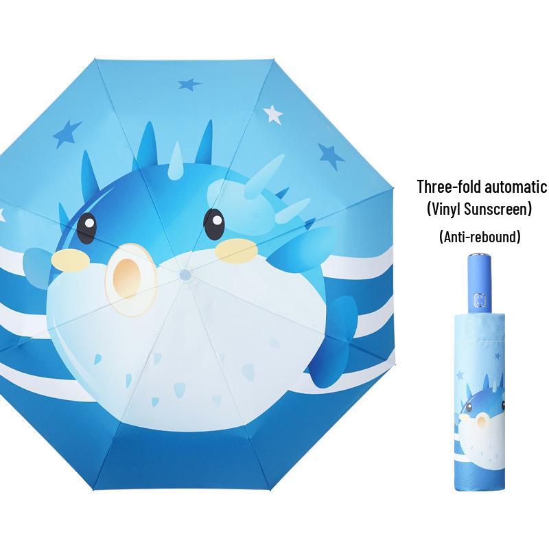 Children's Cute Print Auto Safety Anti-Rebound UV Protection Folding Parasol