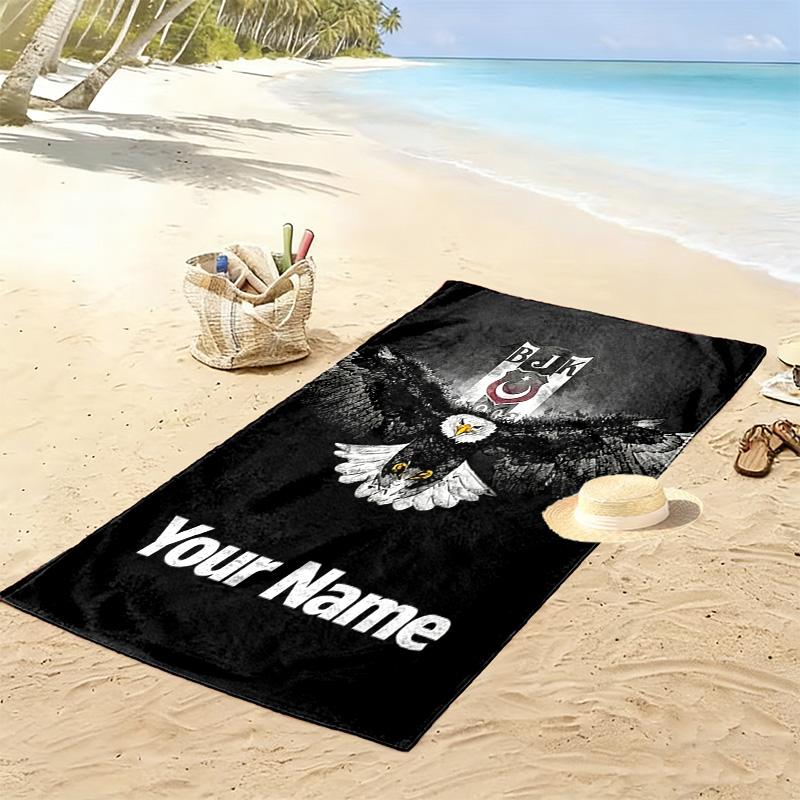 Personalisierbares Besiktas JK Logo Print Strandtuch, Großes Weiches Schnelltrocknendes Handtuch für Strand Camping Schwimmen