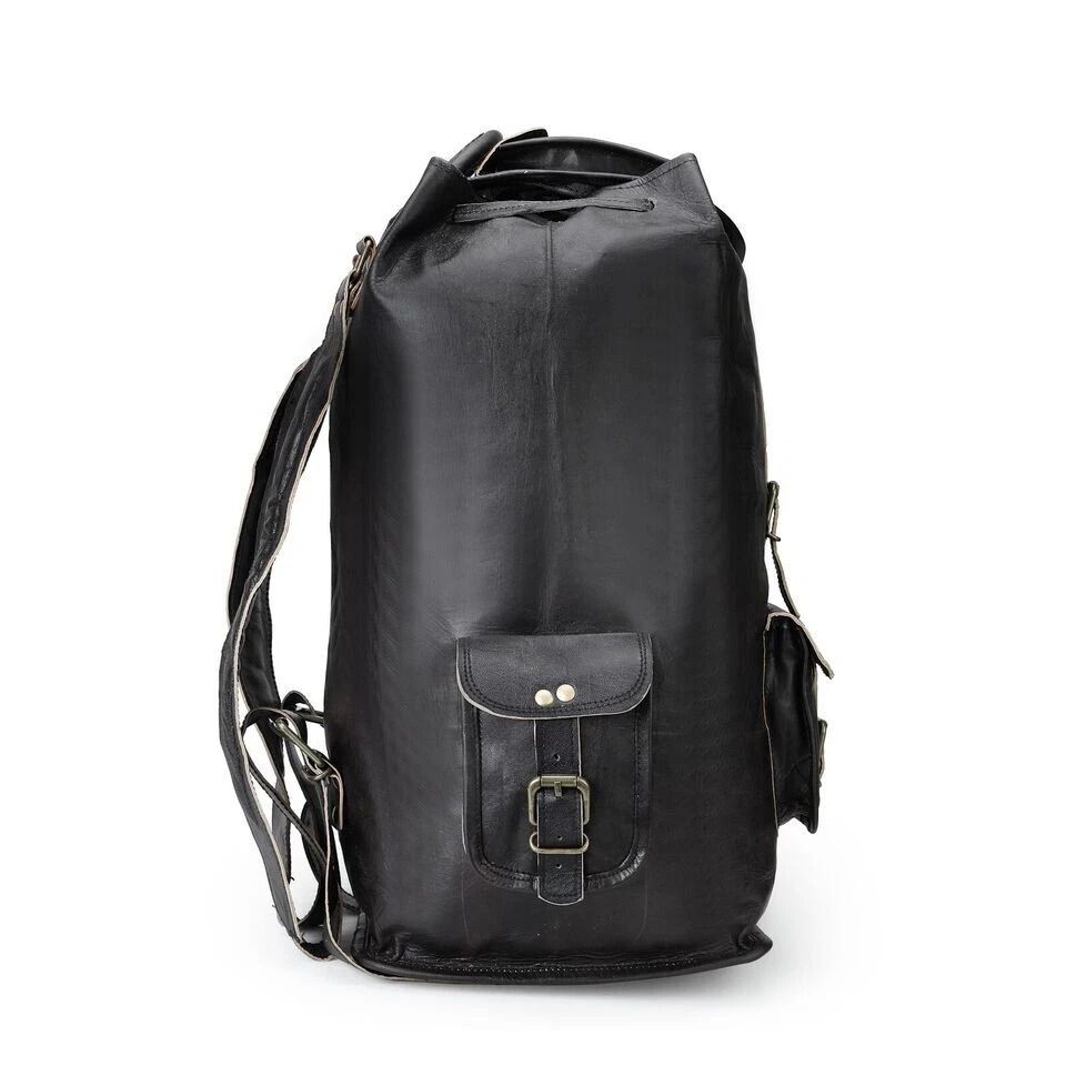 Genuine Black Leather Large Men's Vintage Backpack Travel Rucksack Gym Bag