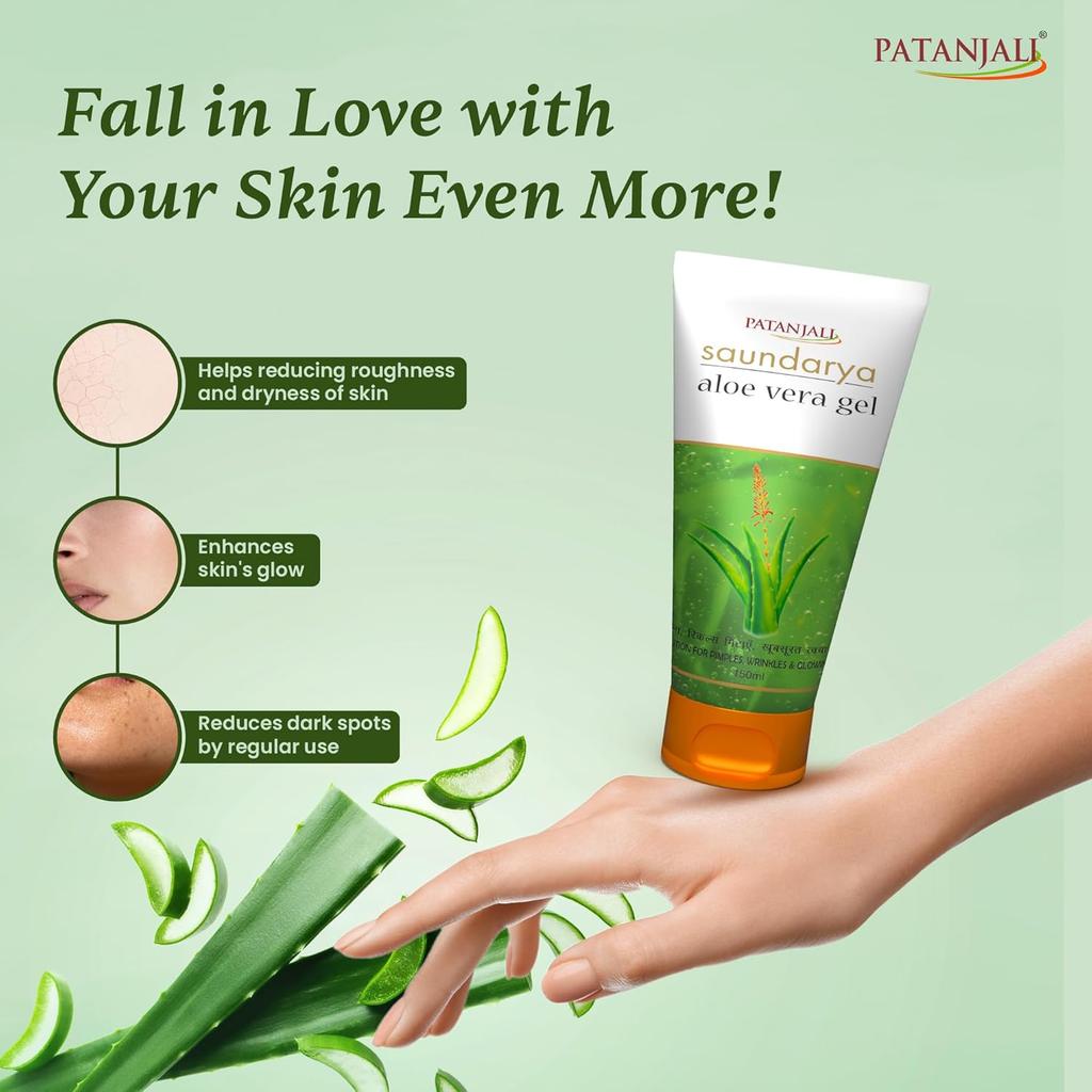 Patanjali Saundarya Aloe Vera Gel 150 ml Face And Skin Care Moisturizing Gel For Daily Use Soft Smooth Glow Unisex