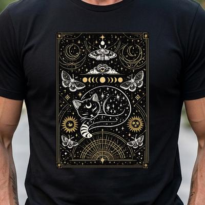 Celestial Black Cat Shirt Celestial Moth Moon Phase T-Shirt Witchy Cat Tee Mystical Occult Graphic Shirt Dark Academia Cat Lover Gift Top