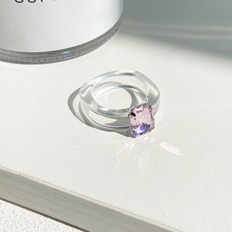 Fashion Simple Inlaid Colorful Zircon Resin Ring Women Sweet Cute Birthday Party Commemorative Jewelry Gift