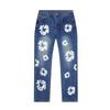 Streetwear Cotton Denim Jacket Pants Set With Floral Print Unisex Fall Outfit