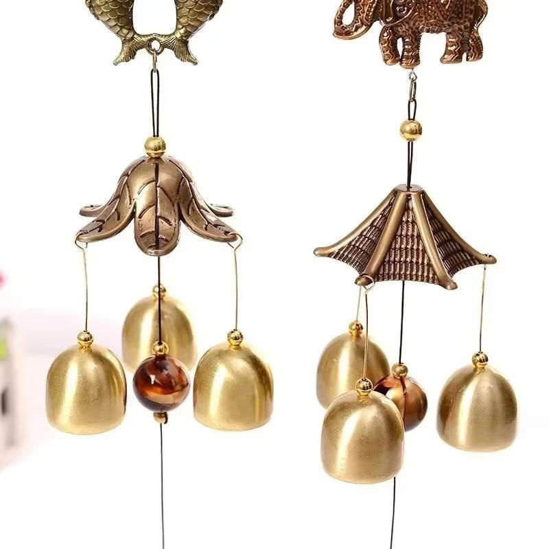 Crafts Room Decoration Vintage Metal Wind Chime Double Fish Elephant Pendant Home Decoration Wind Chime Pendant Metal Wind Chime