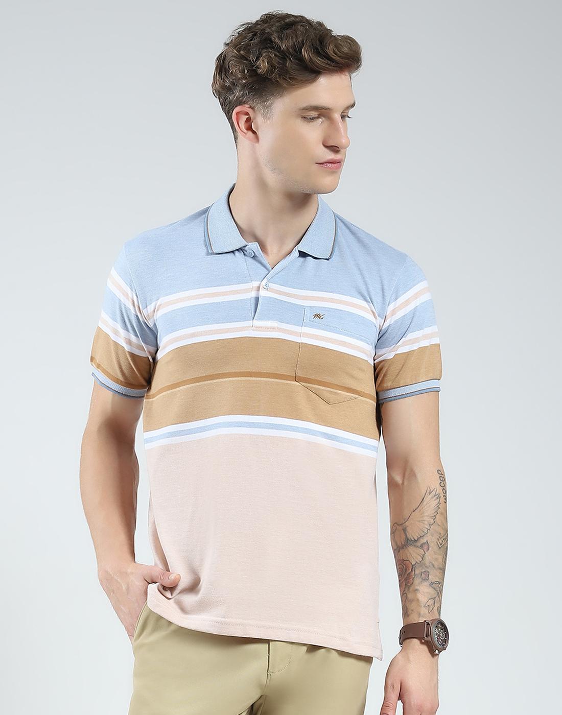 

Monte Carlo Mens Striped Collar Neck Tshirt XL небо