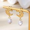 Stainless Steel Moon Pearl Earrings Gold Color Anti Fading Earring for Women Vacation Wedding Party Jewelry Accessories Gifts