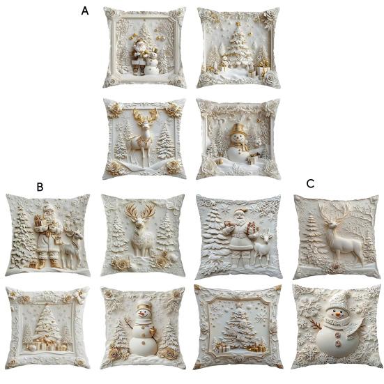 4Pcs Christmas Throw Pillow Cover White Santa Claus Snowman Xmas Tree Reindeer Cushion Cover Xmas Decorative Pillow Cover for Home Sofa Bed Couch