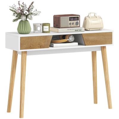 Hallway Console with 2 Drawers Compartment and Wooden Legs for Corridor Entrance Entrance Living Room White