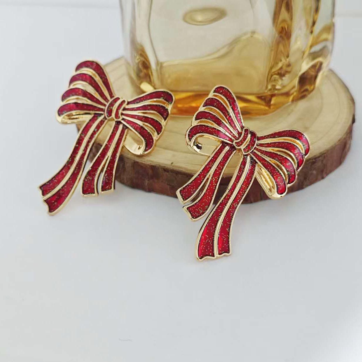 

Элегантные праздничные серьги-банты: Рождественские цвета, Женские пусеты высокого класса