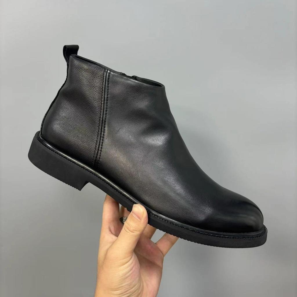 Winter cowhide velvet men's shoes 2025 new Martin boots cotton shoes high-top Chelsea men's velvet thermal leather shoes