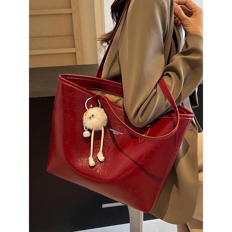 Red wedding bag large-capacity bag women's new high-end shoulder commuter bag bridal wedding tote bag