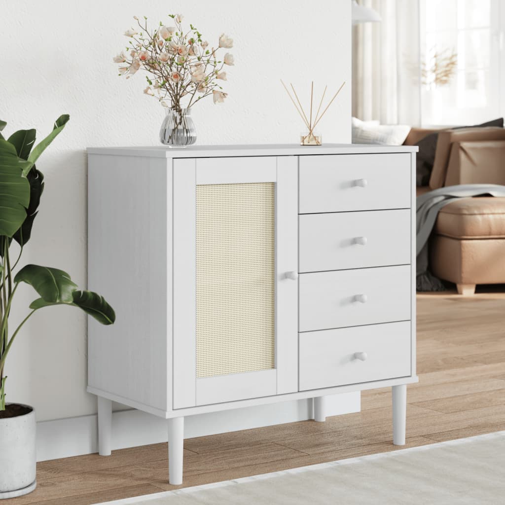 SENJA Sideboard Rattan Style White 80 x 40 x 80 cm Pine Wood