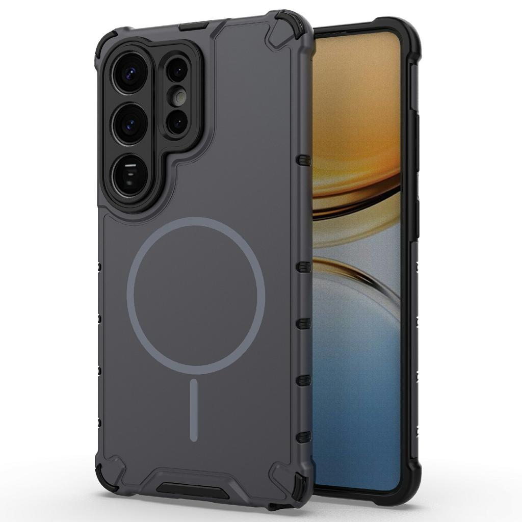 For Samsung Galaxy S26 Ultra Magnetic Case Corrugated Texture Heat Dissipation TPU + PC Phone Back Cover