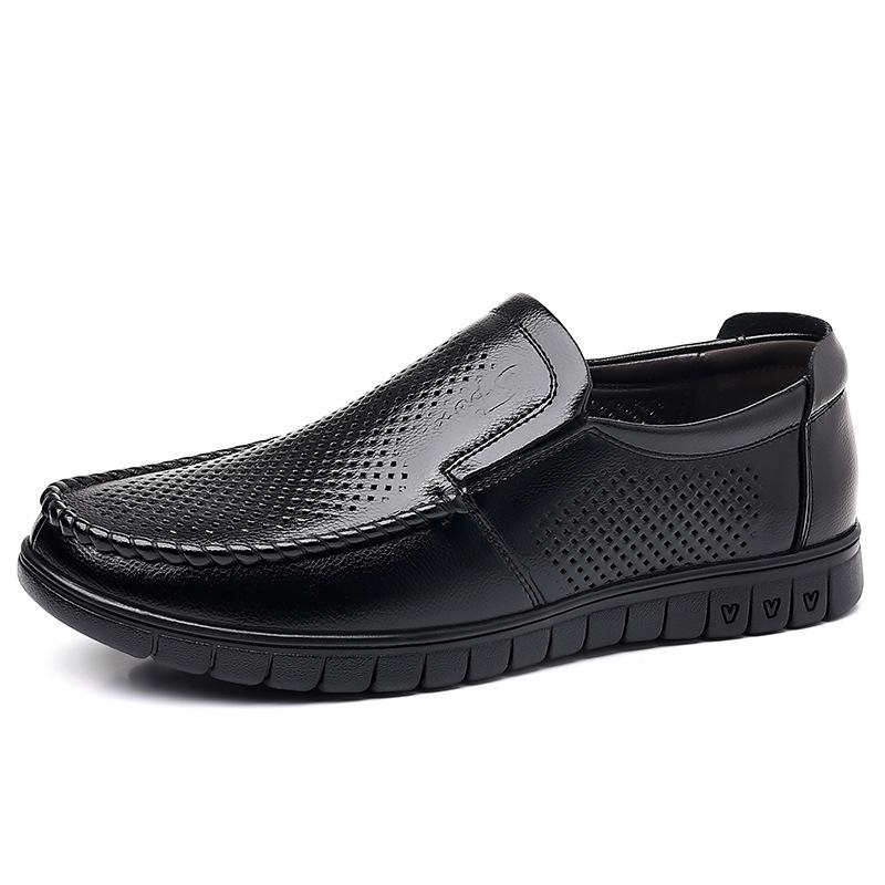 2025 new men's shoes summer sandals leather breathable hollow leather shoes men's casual hole shoes middle-aged and elderly fathers
