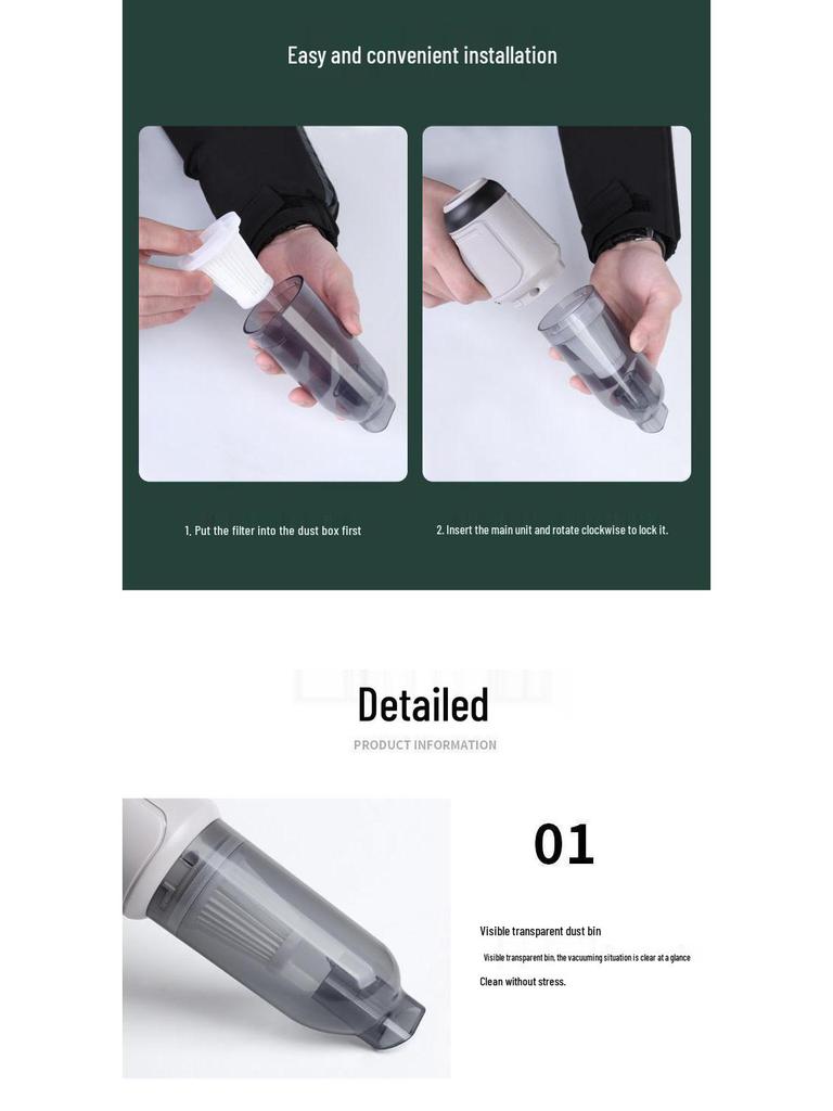 Wireless Car-Mounted Mini Vacuum Cleaner with Blowing and Suction, Portable Handheld Design, Lithium Battery Powered