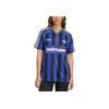adidas Originale Ss25 Perlen Jersey Lockerer Schnitt V-Ausschnitt Kurzarm Fußballshirt Damen Tops Fluoreszierend-Blau Schwarz KD2274