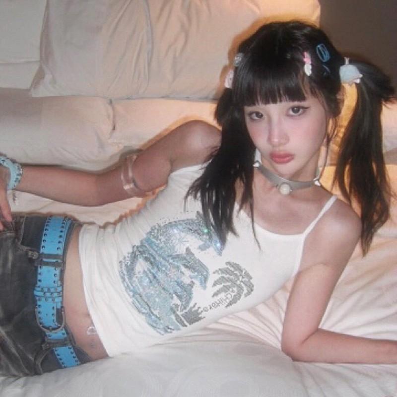 Y2k Estetika Košilka Japonské Harajuku Diamond Cami Tops Trashy Tílko z roku 2000 Vintage Grunge kamínky Tanktopy