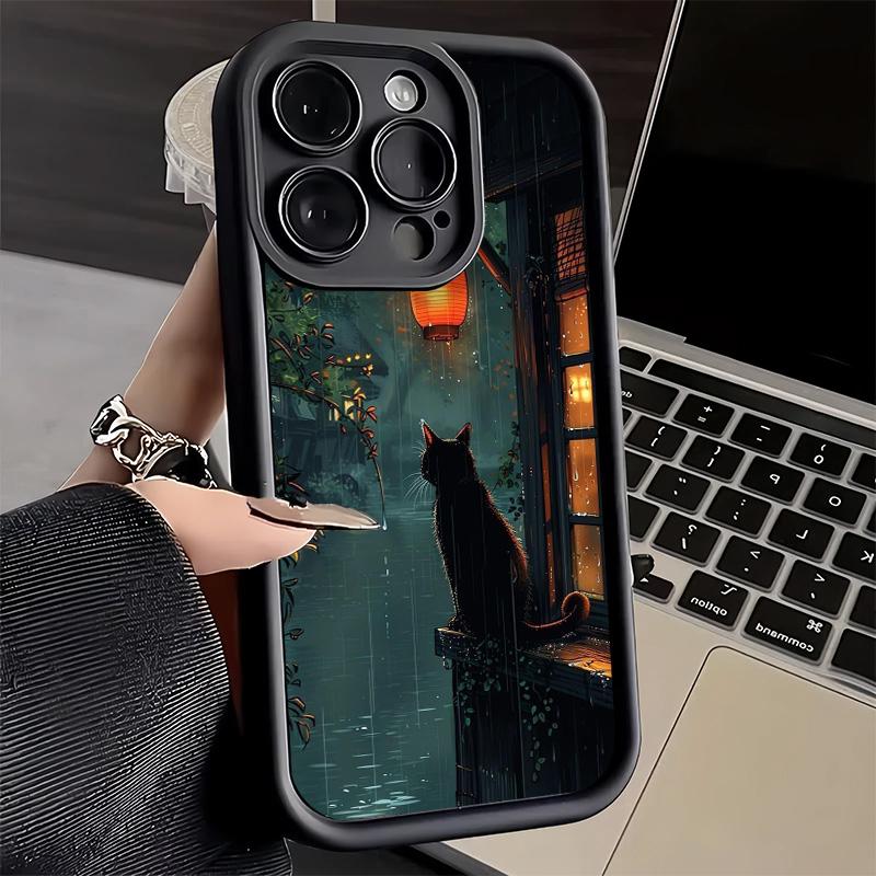 Phone Case for iPhone 17 Air 16E 15 16 Pro Max Healing Sense Cat Rain Cover 14 Plus 13 12 Mini Soft Shell Silicone Fundas