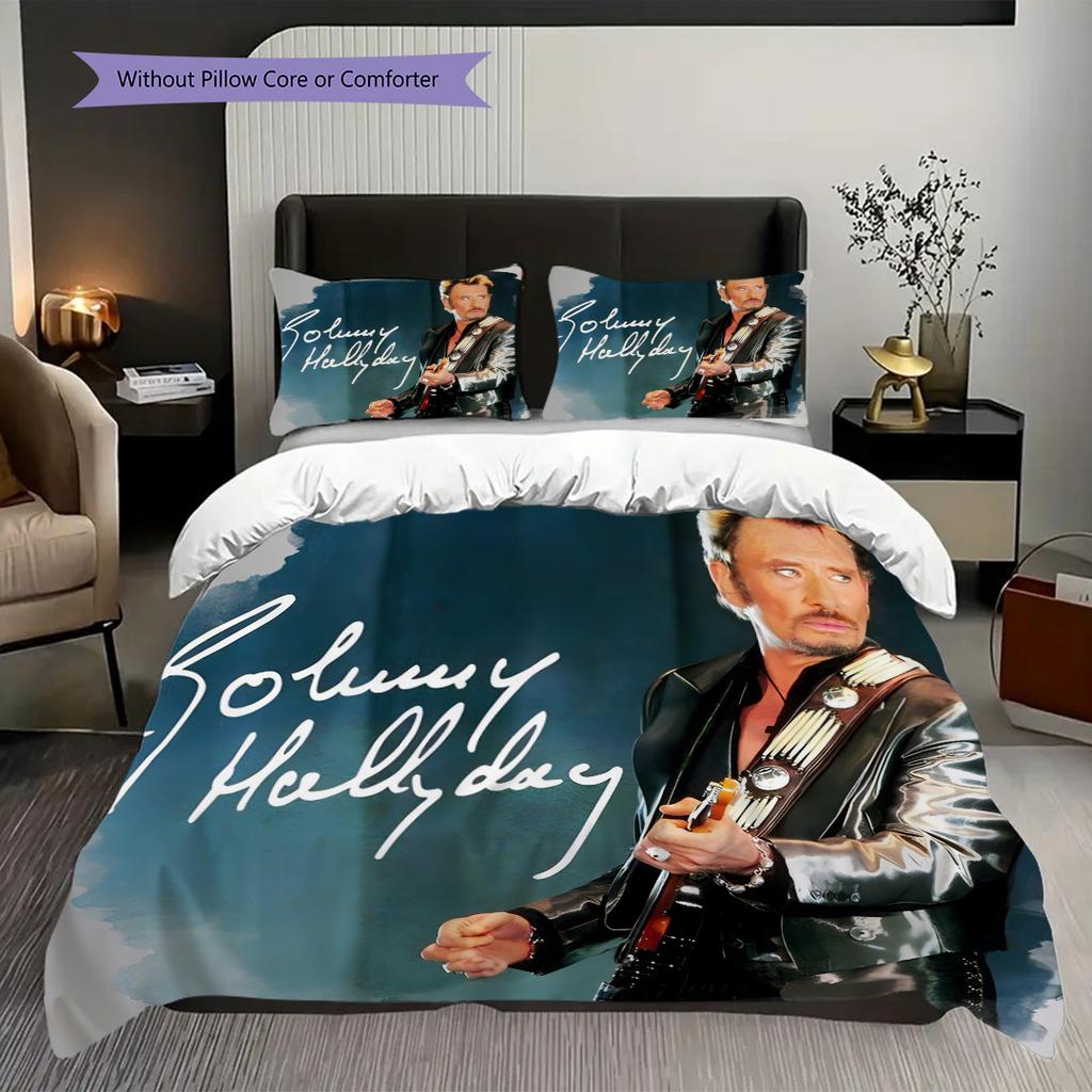 Johnny Hallyday Iconic Rock Legend Bedding (1 * duvet cover + 2 * pillowcase, without core) 2D Flat Christmas birthday gift Duvet cover and pillowcase