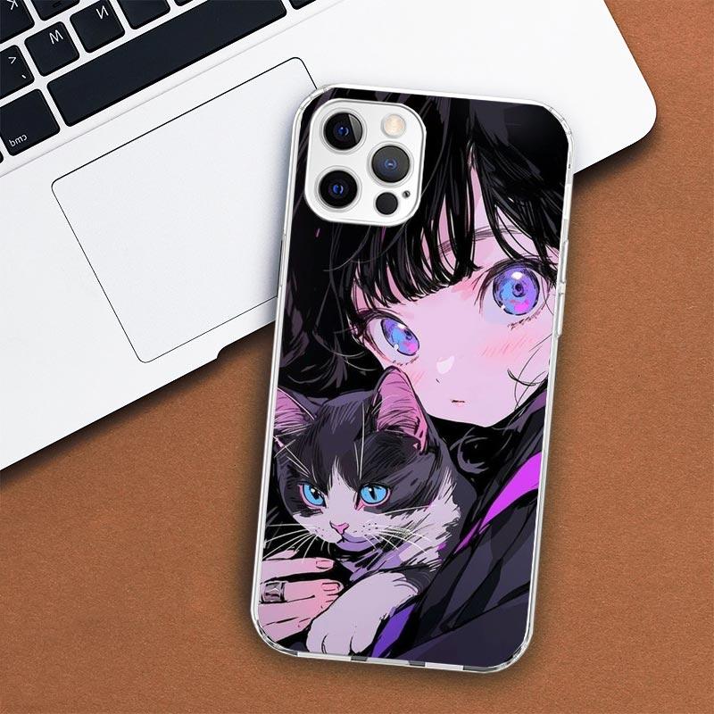 Carina Custodia per Telefono Anime Ins Girls Animale Gatto Per Apple iPhone 11 12 13 15 14 Pro 7 XR X XS Max 8 Plus + Mini SE Stampa Personalizzata S