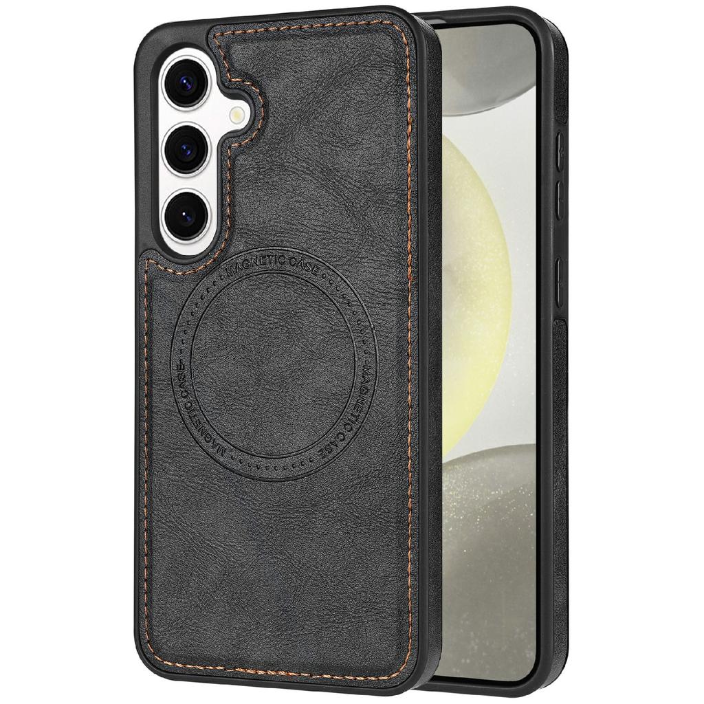 CSJ-P3 For Samsung Galaxy S24 Case Compatible with MagSafe PC+TPU+Leather Back Cover