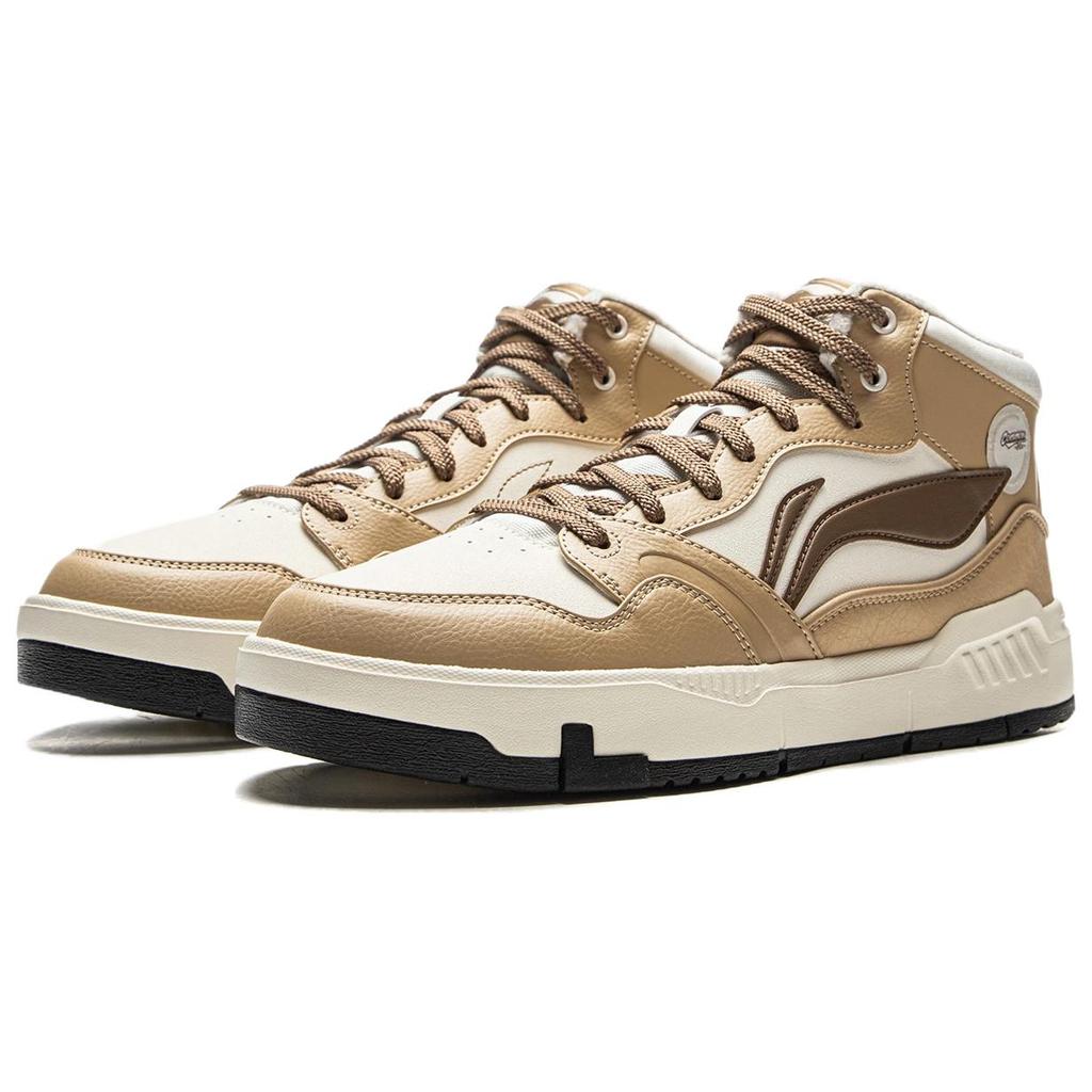 Li Ning Common 80s Thermal Slip Resistant And Abrasion Resistant Mid Top Skateboard Shoes Men's Tea Brown Ecru AGCV407-4