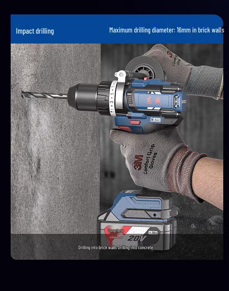 Dongcheng 20V Brushless Impact Drill DCJZ20160i - High Power, Multifunctional, Lithium Battery Handheld Electric Drill.