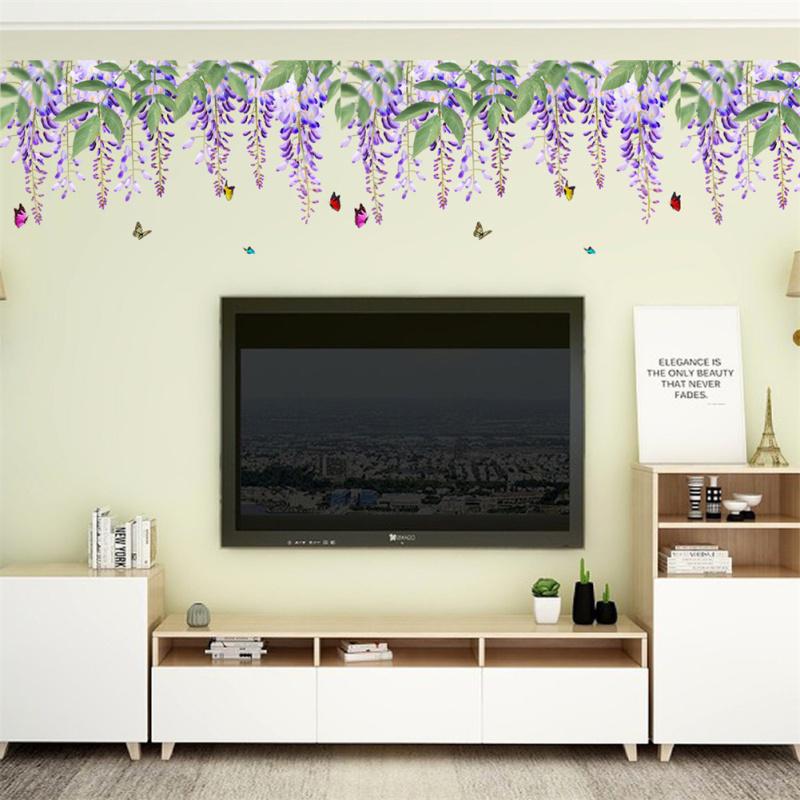 3pcs Wisteria Flowers Diy Wall Stickers Romantic Wallpaper Wall Mural For Living Room Bedroom Home