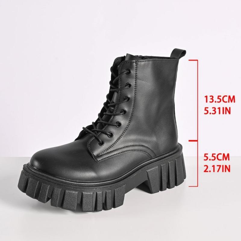 Plus Size Platform Lace-up Martin Boots for Autumn and Winter New Side Zipper Round Toe Mid-cut Fashion Women's Boots