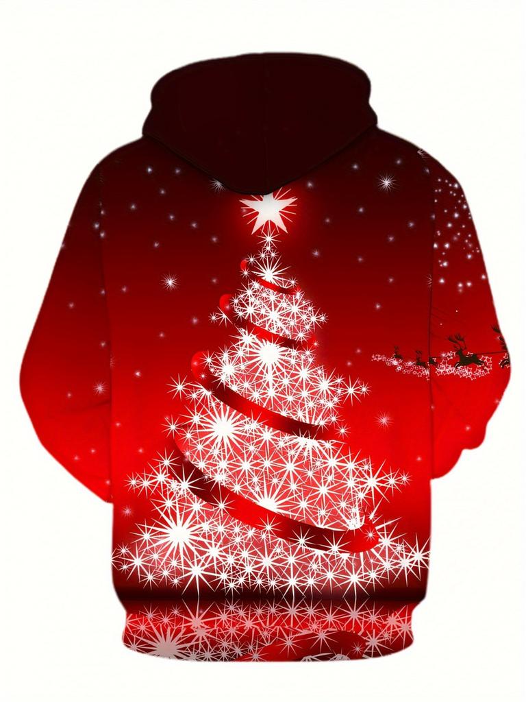 Men'S Hooded Digital Print Sweatshirt, Casual And Stylish Design, Featuring a Christmas Tree Print, Machine Washable, Versatile Style, Suitable for