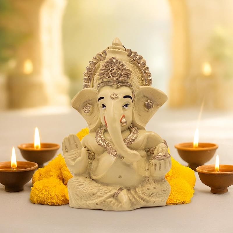 

Astrotalk Swarna Ganpati Idol for Car Dashboard, Home Mandir & Puja, Ganesh Murti for Decor & Return Gifts, 5.2x3.5x8.5 cm (1 Pc)