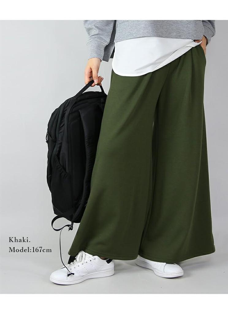 Andit Flared Pants with Fleece Soft and Elastic Size 51 Black Women's Wide-Leg Skirt-Style Lining, Warm, Waist, F,