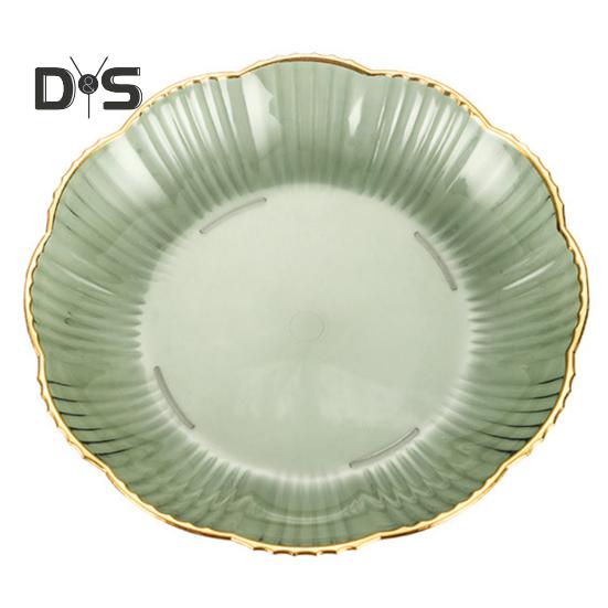 Transparent Fruit Plate Golden Edge Stackable Snacks Serving Platter Unbreakable Round Salad Dessert Dinner Plate Dining Room Supplies