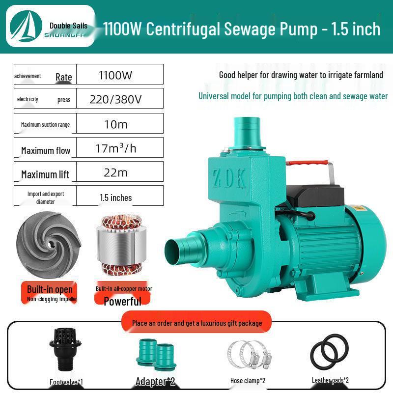 ZDK Self-Priming Cast Iron Sewage and Water Pump for Household Fecal Slurry and Water Flow